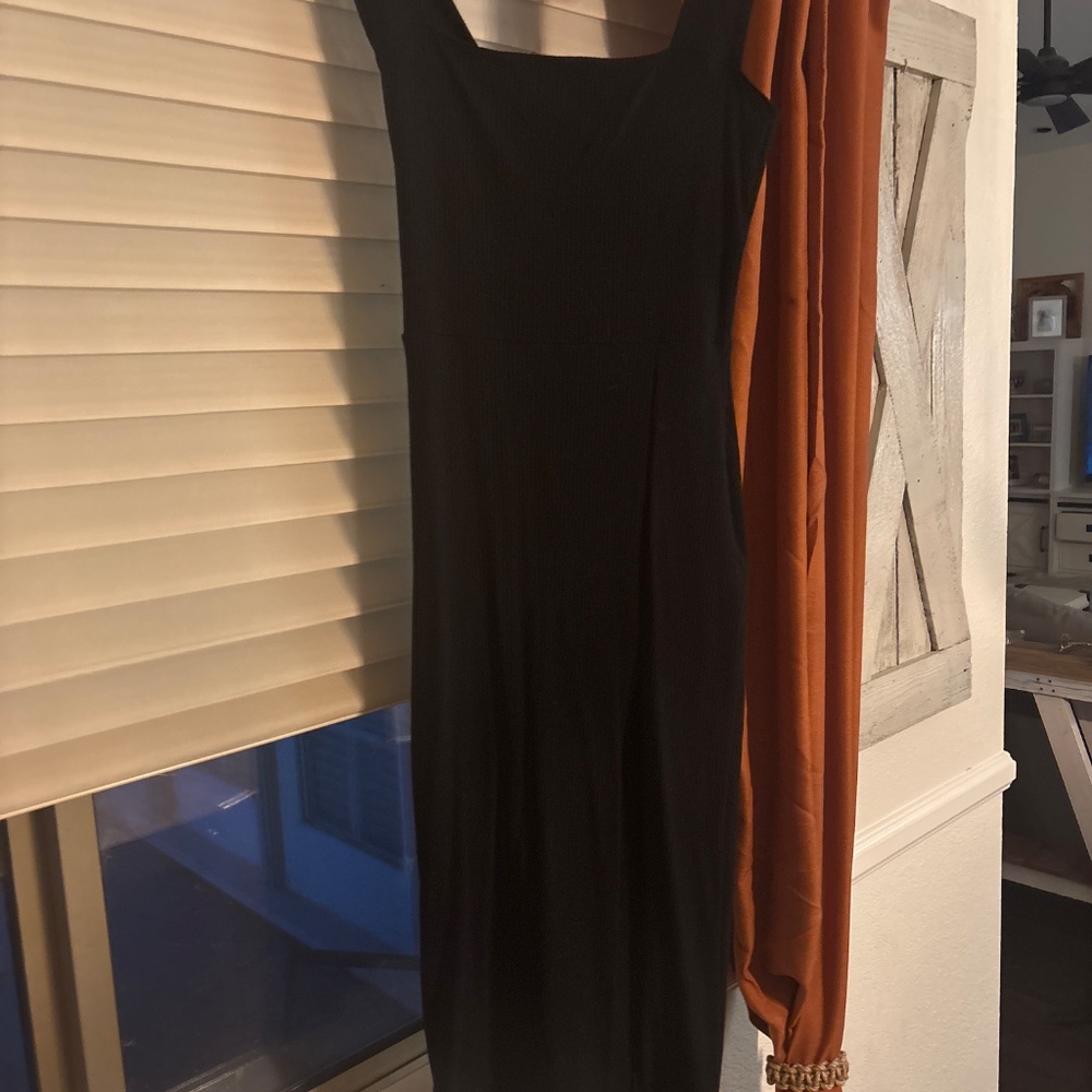 Reformation black ribbed square neckline midi dress in size small - Picture 2 of 5